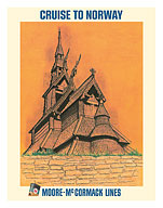 Cruise to Norway - Norwegian Stave Church (Stavkirke) - Moore-McCormack Lines - c. 1960's - Giclée Art Prints & Posters