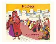 India - Street Market - Air India Menu Cover - c. 1950's - Fine Art Prints & Posters