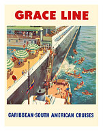 Caribbean - South American Cruises - Grace Line - Natives Diving for Coins - Giclée Art Prints & Posters