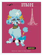 Europe - Paris - Qantas Empire Airways - Blue Poodle and Eiffel Tower - Fine Art Prints & Posters