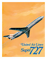 Boeing Super 727 Jet Airplane - United Airlines - c.1969 - Fine Art Prints & Posters