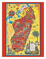 Madagascar - Map - Africa Island - Vintage Pictorial Map c.1952 - Fine Art Prints & Posters