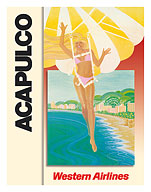 Acapulco Mexico - Parasailing Bikini Blonde - Western Air Lines - c. 1970's - Fine Art Prints & Posters