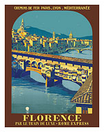 Florence, Italy - Ponte Vecchio - Chemins de fer de Paris-Lyon-Méditerranée (PLM) - c. 1921 - Fine Art Prints & Posters