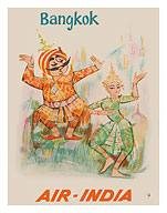 Bangkok, Thailand - Air India - Maharaja with Thai Classical Khon Dancer - c. 1965 - Fine Art Prints & Posters