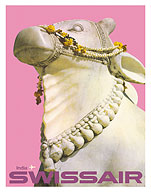 India - Indian Nandi Sacred Cow Statue - Swissair - c. 1964 - Fine Art Prints & Posters