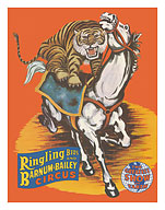 Ringling Bros and Barnum & Bailey Circus - Tiger On Horse - c. 1966 - Fine Art Prints & Posters