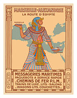 Marseille to Alexandria - The Route to Egypt - PLM Railway - Messageries Maritimes Ships - c. 1927 - Giclée Art Prints & Posters