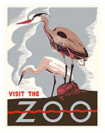 Visit the Zoo - Two Herons - WPA Federal Art Project - Fine Art Prints & Posters
