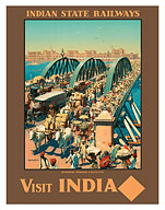 Visit India - Howrah Bridge Calcutta Indian State Railways - c. 1930 - Fine Art Prints & Posters