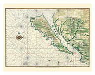Map of California as an Island - Baja California Peninsula - c. 1650 - Giclée Art Prints & Posters