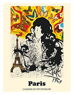 Paris, France - Eiffel Tower - Chemins De Fer Français (French National Railroads) - c. 1969 - Fine Art Prints & Posters