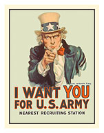 I Want You for U.S. Army - WWI - Uncle Sam - c. 1975 - Fine Art Prints & Posters