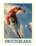 Switzerland - Alps Skiing - c. 1950's - Fine Art Prints & Posters