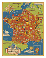 Potash Mining of Alsace, France (La Potasse D'Alsace) - Map of France - c. 1950 - Giclée Art Prints & Posters