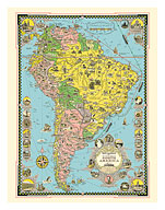 Map of South America - Moore McCormack Lines Pictorial Map - c. 1942 - Fine Art Prints & Posters