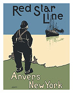 Antwerp (Anvers), Belgium To New York - Red Star Line - c. 1900's - Giclée Art Prints & Posters
