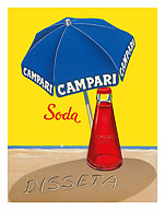 Campari Soda - Hydrates (Disseta) - Blue Beach Umbrella - c. 1930's - Fine Art Prints & Posters