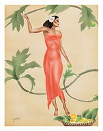 Hawaiian Lady with Red Dress - Fine Art Prints & Posters