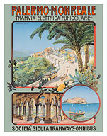 Palermo to Monreale, Sicily, Southern Italy - by Funicular Electric Tram - c. 1900 - Giclée Art Prints & Posters