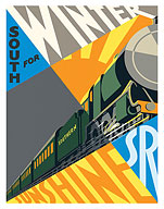 South for Winter Sunshine - Southern Railway Trains - c. 1929 - Giclée Art Prints & Posters