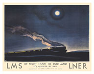 Night Train to Scotland - LMS-LNER London & North Eastern Railway - c. 1932 - Giclée Art Prints & Posters