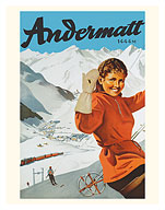 Andermatt Village, Switzerland - Swiss Alps - Skiing - c. 1940's - Giclée Art Prints & Posters