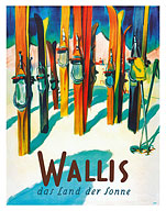 Valais (Wallis) Switzerland - The Land Of The Sun (Das Land Der Sonne) - Skis - c. 1949 - Fine Art Prints & Posters