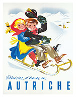Winter Fun in Austria (Plaisirs d’hiver en Autriche) - Children Sledding - c. 1952 - Fine Art Prints & Posters