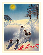 St. Moritz, Switzerland - Skiers in Snow - c. 1935 - Fine Art Prints & Posters
