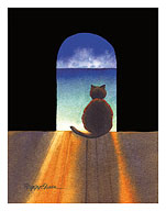 Boo In Contemplation - Hawaiian Black Cat ('ele'ele Popoki), Sea (Kai) - Fine Art Prints & Posters
