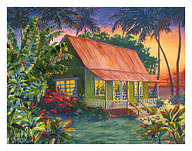 Celebration at Banana Patch - Hawaiian House (Hale) at Sunset - Fine Art Prints & Posters