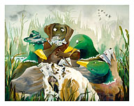 Five Card Stud - Hawaiian Ducks, Hunting Dogs Playing Cards - Fine Art Prints & Posters