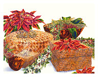 Gifts Of The Season - Hawaiian Poinsettias - Lauhala Baskets - Fine Art Prints & Posters