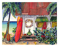Holiday at the Surf Shack - Hawaiian Beach House (Hale) at Christmas - Fine Art Prints & Posters