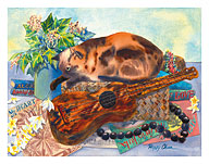 Mele Ho'oipoipo (Song of Love) - Hawaiian Cat (Popoki), Ukulele - Fine Art Prints & Posters