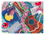 Sweet Lokelani - Hawaiian Ukulele with Lokelani (Pink Damask Rose) - Fine Art Prints & Posters