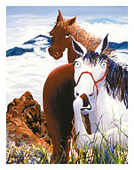 Switchback - Hawaiian Horses (Lio) on the Difficult Pali Puka Trail, Oahu - Fine Art Prints & Posters