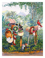 To Santa - Hawaiian Christmas (Mele Kalikimaka) Letters in Mailbox - Fine Art Prints & Posters