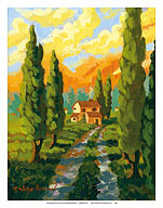 Italian Earth - Italy - Italian Villa, Cypress Trees - Fine Art Prints & Posters