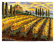 Sunset on the Vineyard - Italy - Italian Villa, Vineyards, Cypress Trees - Fine Art Prints & Posters