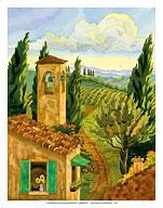 Tuscan Afternoon - Tuscany Italy - Italian Villa, Vineyards, Cypress Trees - Fine Art Prints & Posters