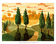 Tuscan Sunset - Tuscany Italy - Italian Vineyards, Cypress Trees - Fine Art Prints & Posters