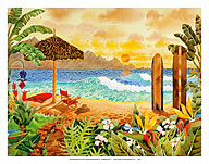Surfing the Islands - Tropical Beach Paradise - Hawaii - Hawaiian Islands - Fine Art Prints & Posters