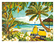 Yellow Scooter in Paradise - Tropical Beach Ocean View - Hawaii - Hawaiian Islands - Fine Art Prints & Posters
