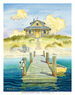 Welcome Home - Sitting by the Dock - Cozy Beach Cottage - Fine Art Prints & Posters