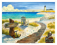 Boardwalk to the Lighthouse - Beach Chair Ocean View - Fine Art Prints & Posters