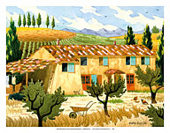 Tuscan Farm Yard - Tuscany Italy - Italian Vineyards, Cypress Trees - Fine Art Prints & Posters