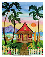 Hati's Red Hut - Tropical Beach Hut - Hawaii - Hawaiian Islands Sunset - Fine Art Prints & Posters