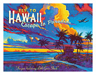 Fly to Hawaii - Escape to Paradise - I'm Going Back to my Little Grass Shack - Giclée Art Prints & Posters